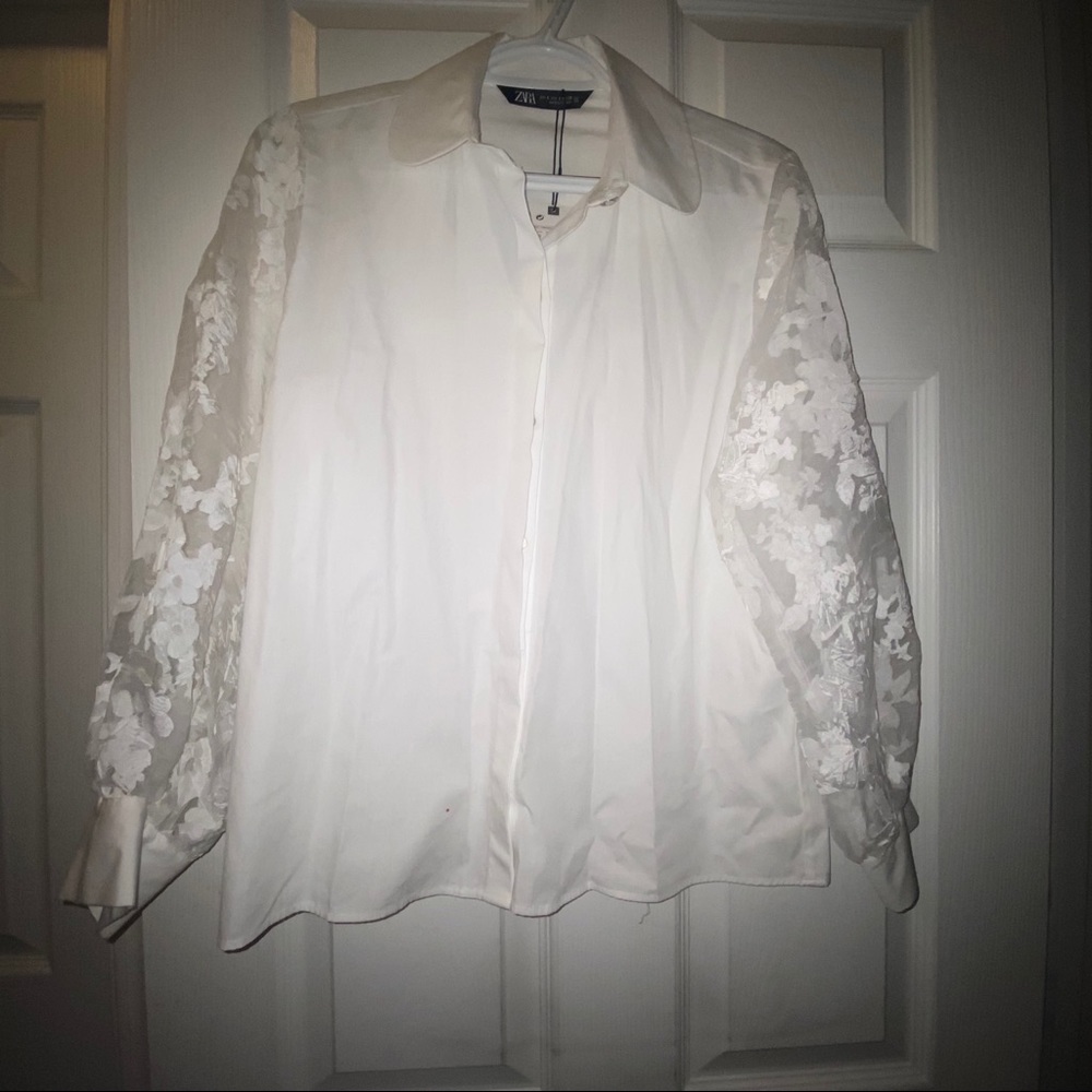 Zara sheer sleeve button up